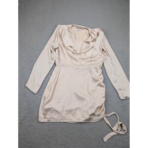 BCBGeneration Mini Dress Womens Medium Cream Cowl Neck Long Sleeve Ruched Side